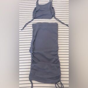 Blue ruched skirt set